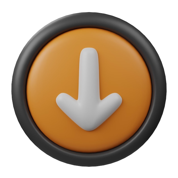 3D Rendered Down Button Icon with Orange Color and Black Border for Creative User Interface design