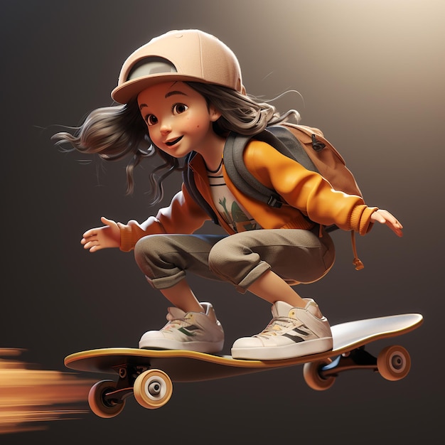 3d rendered girl on a skateboard enjoying skating