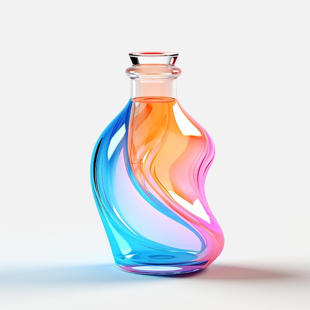 3D rendered A glass lotion bottle on a white background in the style of dynamic color