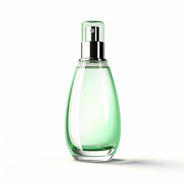 3D rendered A glass lotion bottle on a white background in the style of dynamic color