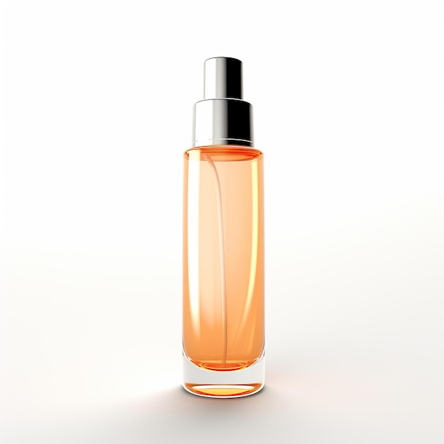 3D rendered A glass lotion bottle on a white background in the style of dynamic color