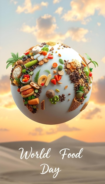 Photo 3d rendered globe made by fast food world food day