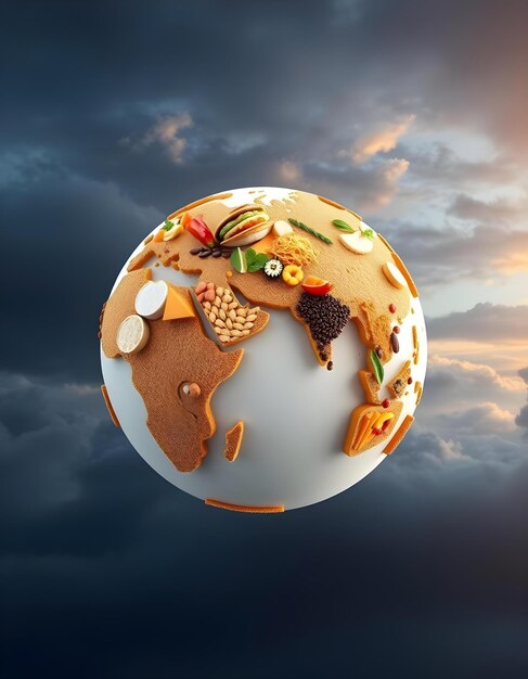 Photo 3d rendered globe made by fast food world food day