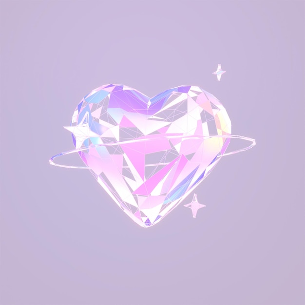 3d rendered glossy wireframe heart with bling bling stars.