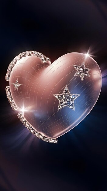 Photo 3d rendered glossy wireframe heart with bling bling stars