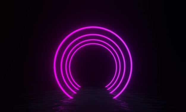 3D rendered glowing neon light tunnel