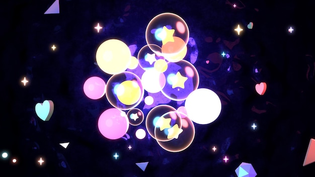 3d rendered glowing stars and bubbles in the dark.
