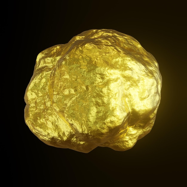 3D rendered gold nugget on black background