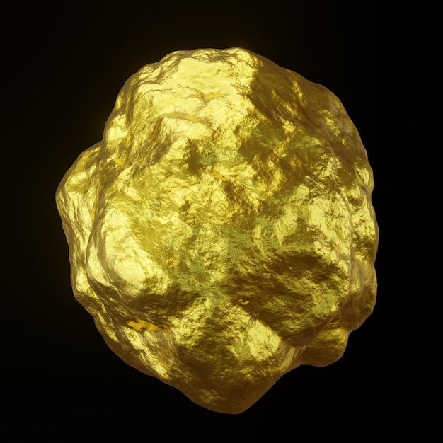 3D rendered gold nugget on black background