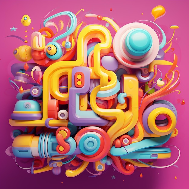 3d rendered groovy cartoonstyle designs with words storytelling style bright colors