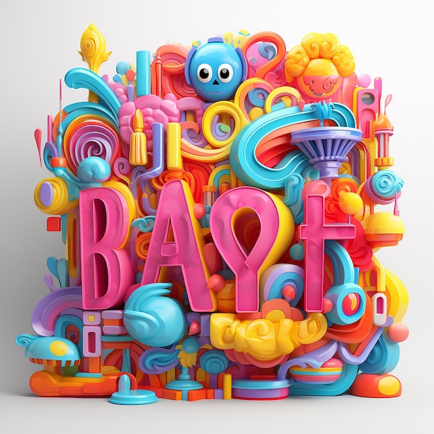 3d rendered groovy cartoonstyle designs with words storytelling style bright colors