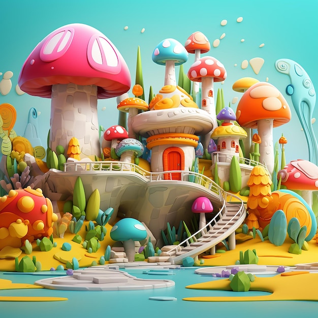 3d rendered groovy cartoonstyle designs with words storytelling style bright colors