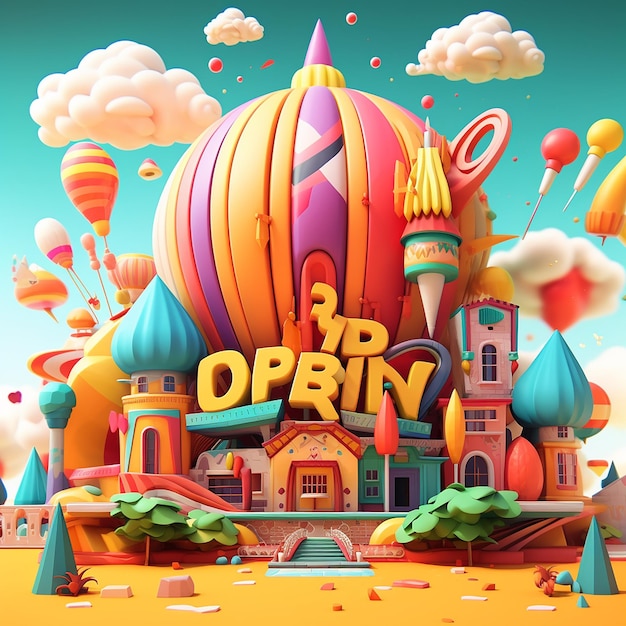 3d rendered groovy cartoonstyle designs with words storytelling style bright colors