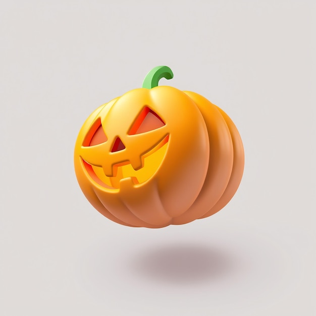 Photo 3d rendered halloween pumpkin with a carved smiling face and a glowing effect