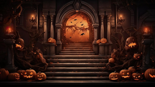 3D rendered halloween themed podium scene