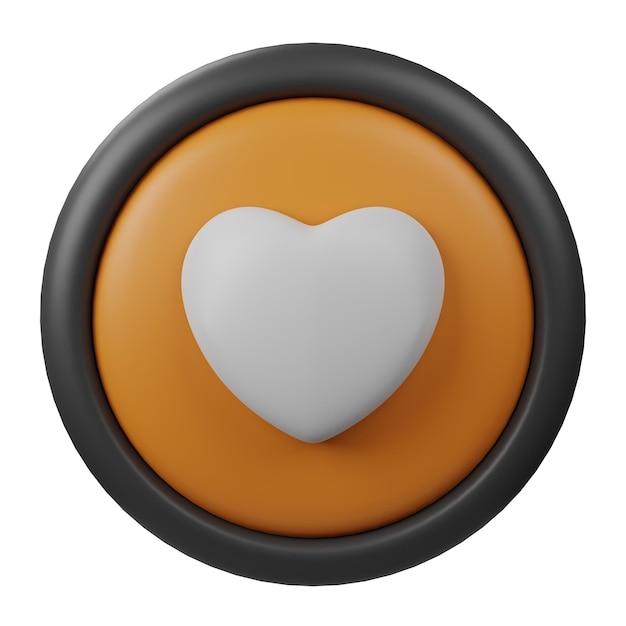 3D rendered Heart or Love Button Icon with Orange Color and Black Border for User Interface Design