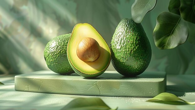 Photo 3d rendered high definition image of avocado fruit landscape and surreal photography