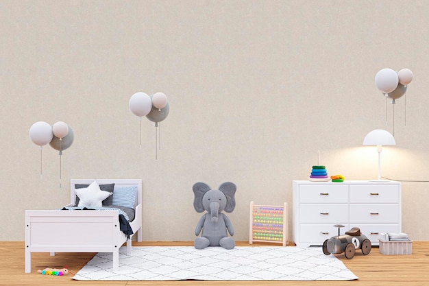 3d rendered illustration of a child bed room with large stuffed toy animal