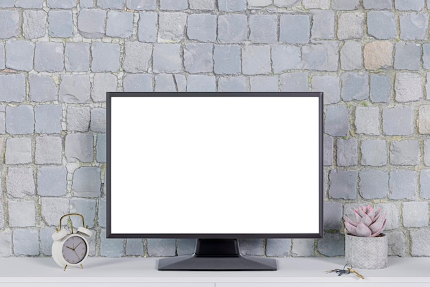 3d rendered illustration of a computer desktop with a mock up monitor