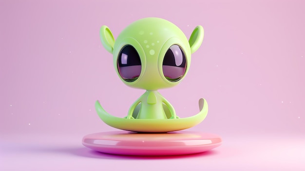 Photo 3d rendered illustration of a cute cartoon alien sitting on a platform