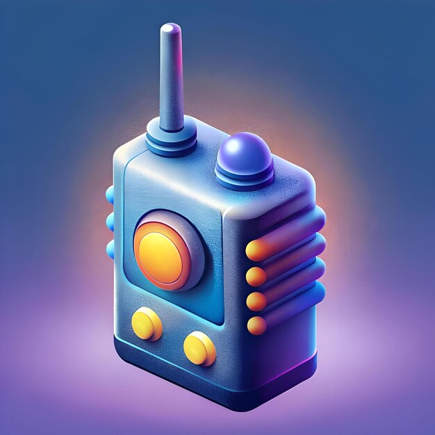 A 3D rendered illustration of a futuristic walkie talkie in vibrant blue and yellow tones