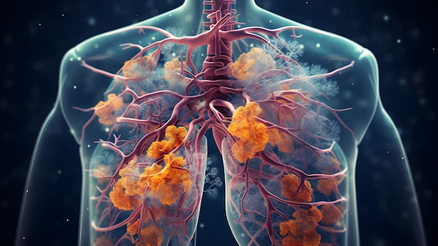 3D Rendered Illustration of Human Lungs with Disease