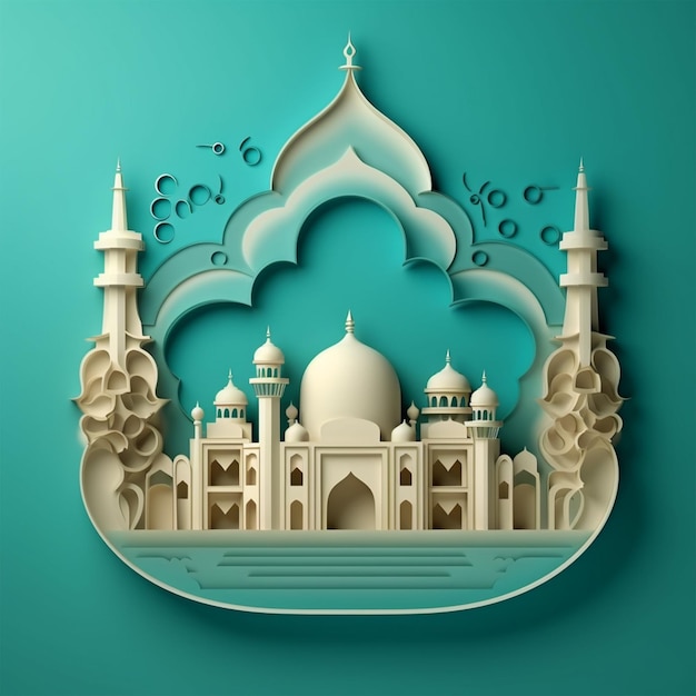 3D rendered illustration for Islamic Mosque in paper cutout effect