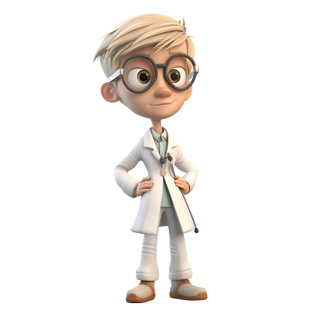 3D rendered illustration of a little boy in lab coat and glasses