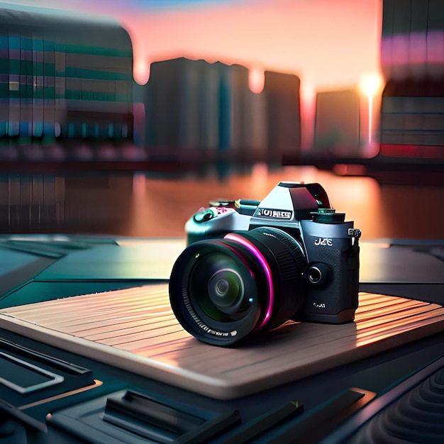 3d rendered illustration of a neon style camera