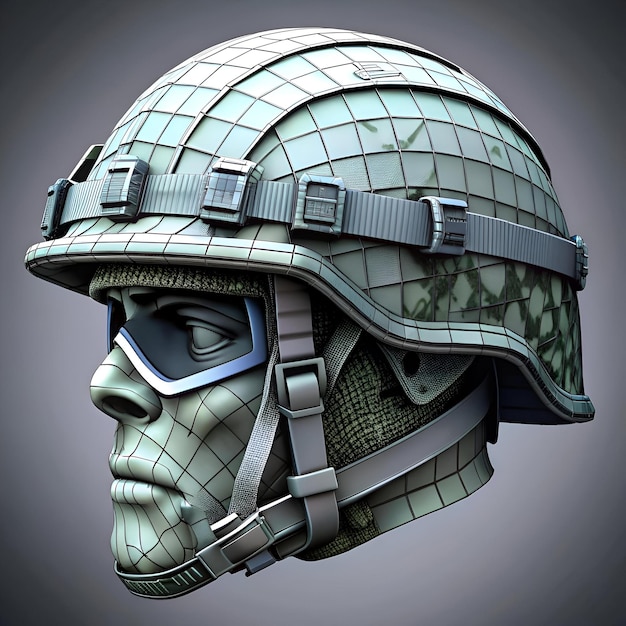 Photo a 3d rendered illustration of a soldiers head wearing a military helmet perfect for military war and security themes