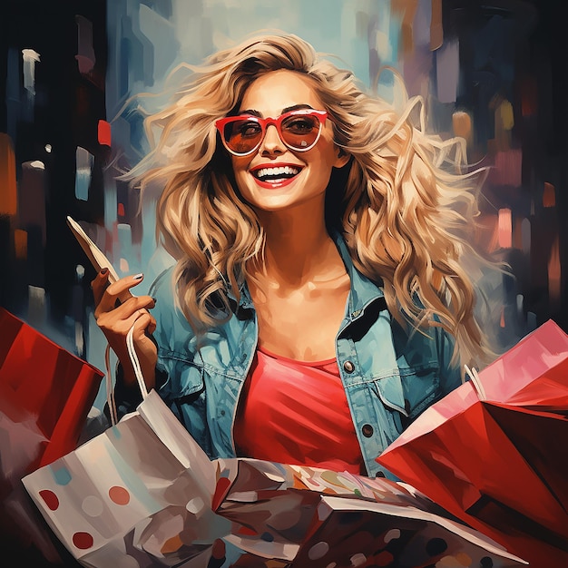 3d rendered image of girl who have addiction of shopping