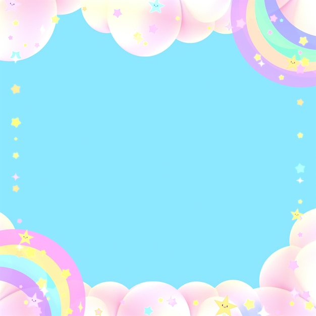 3d rendered kawaii doodle smiling stars rainbows and clouds frame square ratio