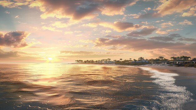 3d rendered key west coast view during sunset cinematic