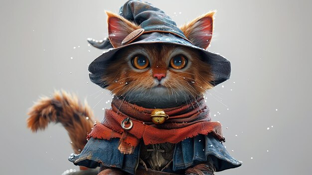 3d rendered landscape of a cute wizard cat full body shot with wizard costume and hat