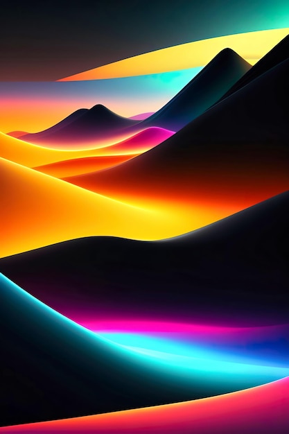 3d rendered landscape of mountains with stylish holographic tones wallpaper dark bright vibe