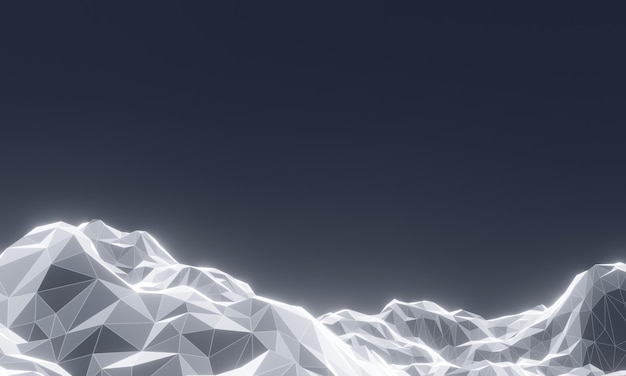 3D rendered low polygon topographic mountain. Mesh terrain.