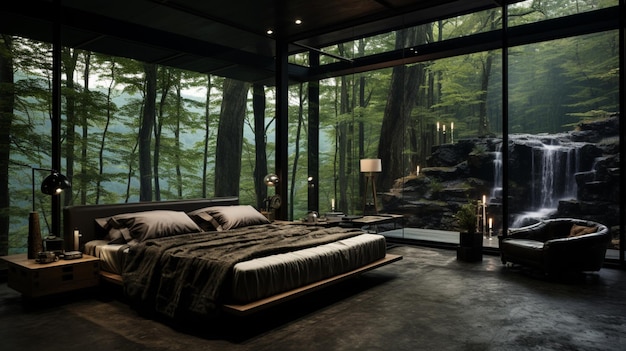 3d rendered luxury cozy black bedroom