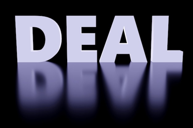 3d rendered luxury glowing sign saying deal on black background