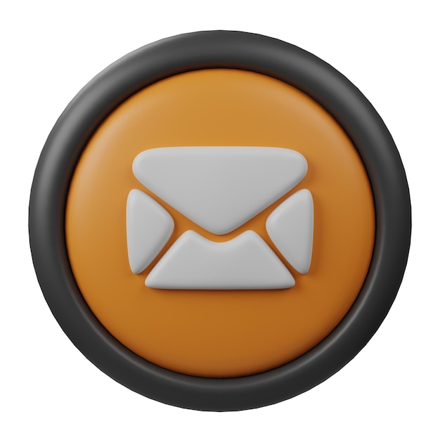 3D rendered Mail Button Icon with Orange Color and Black Border for Creative User Interface Design