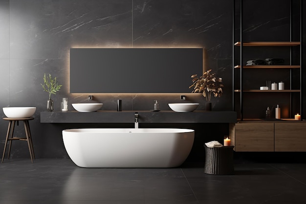 3d rendered Minimal style Modern bathroom interior design with bathtub