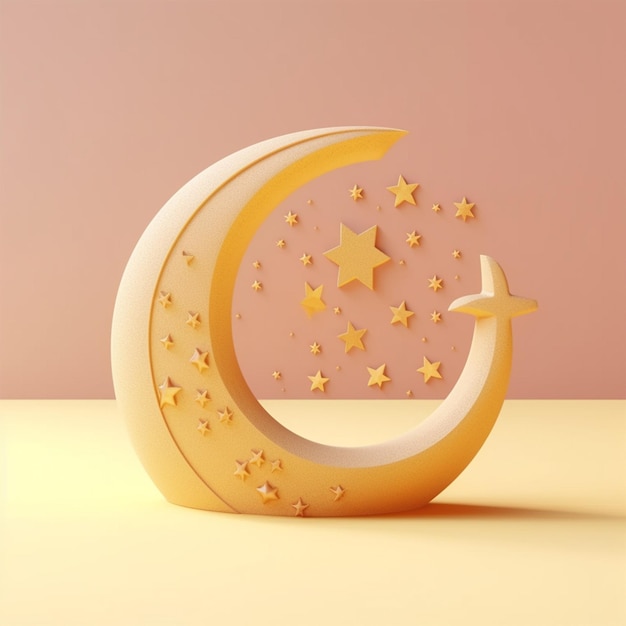 3D rendered model for Islamic Crescent moon and stars