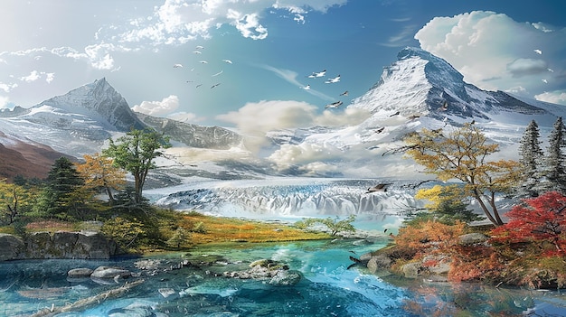 3D rendered Modern photo collage representing the climates of the world Hyperealistic photo