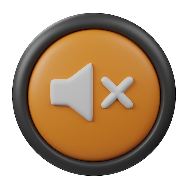 3D Rendered Mute Button Icon with Orange Color and Black Border for Creative User Interface Design