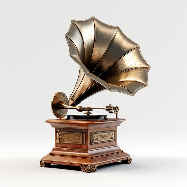 3d rendered oldfashioned gramophone with metal and wood making