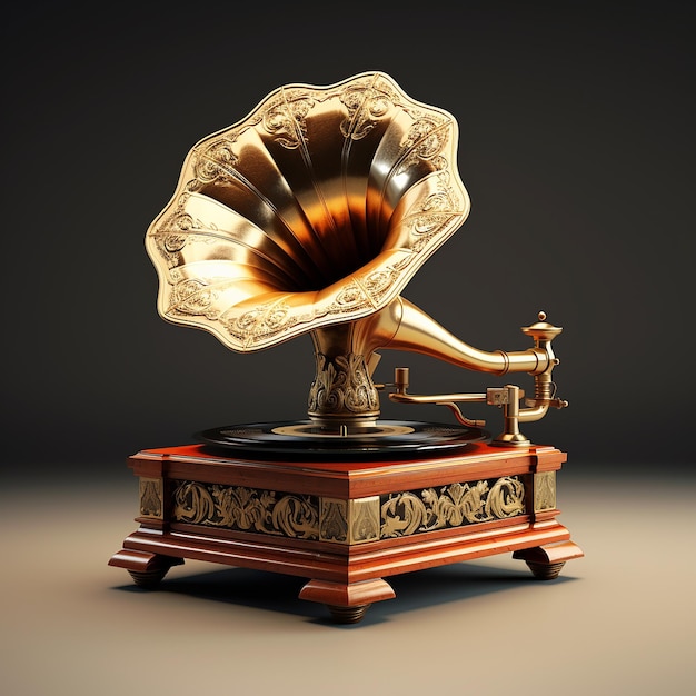 3d rendered oldfashioned gramophone with metal and wood making