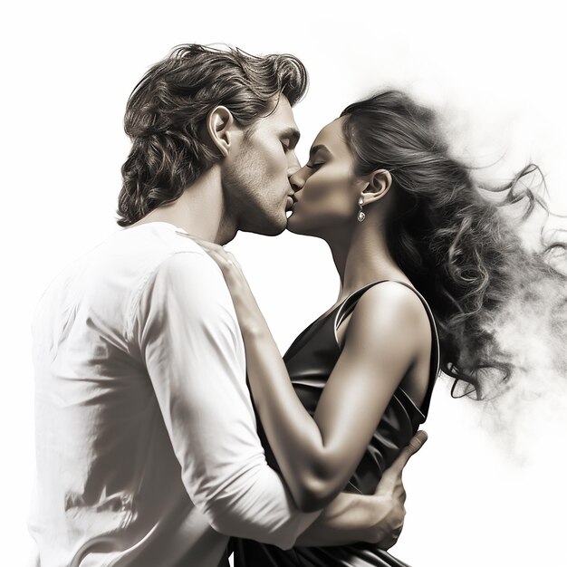 3d rendered photo of Black and white kissing portrait of couple