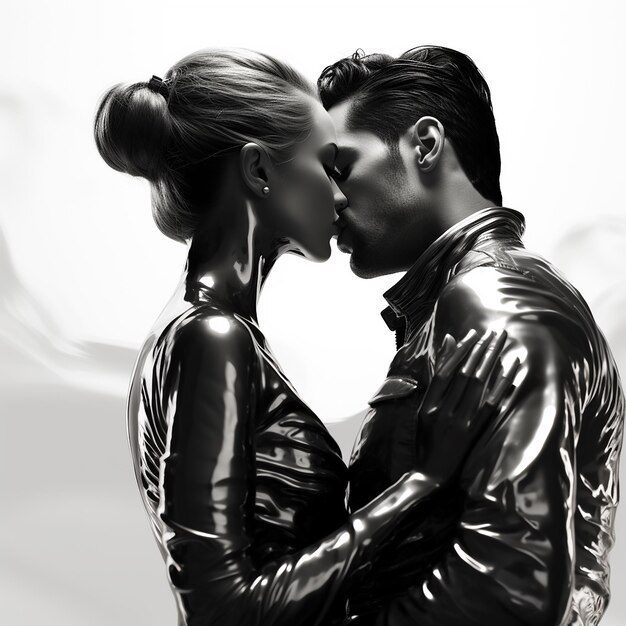 3d rendered photo of Black and white kissing portrait of couple