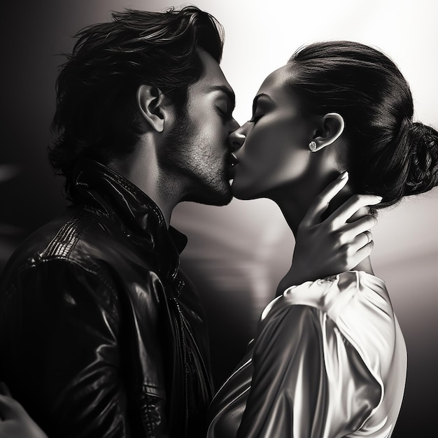 3d rendered photo of Black and white kissing portrait of couple