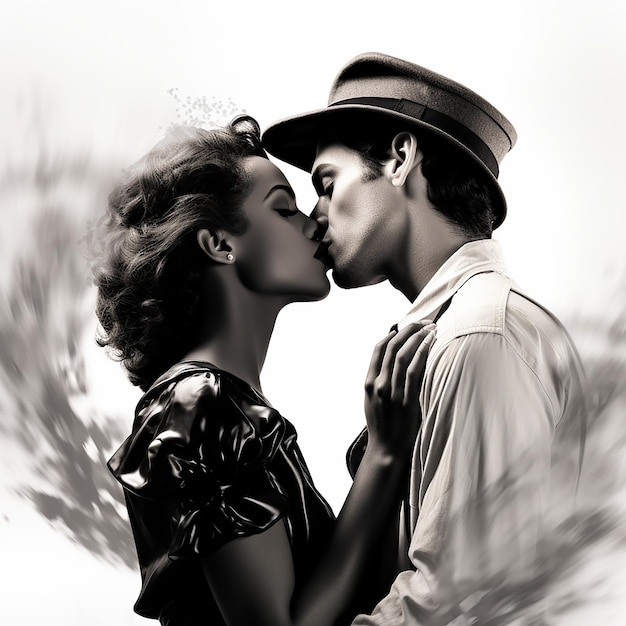 3d rendered photo of Black and white kissing portrait of couple