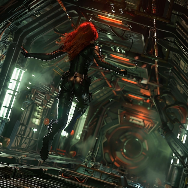 Photo 3d rendered photo of black widow executing a daring mission with a gun